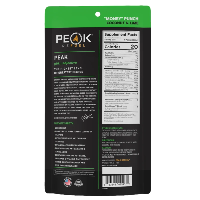 Peak Refuel "Money" Punch Coconut & Lime Energy Drink 4 Peak Refuel "Money" Punch Coconut & Lime Energy Drink - Image 2